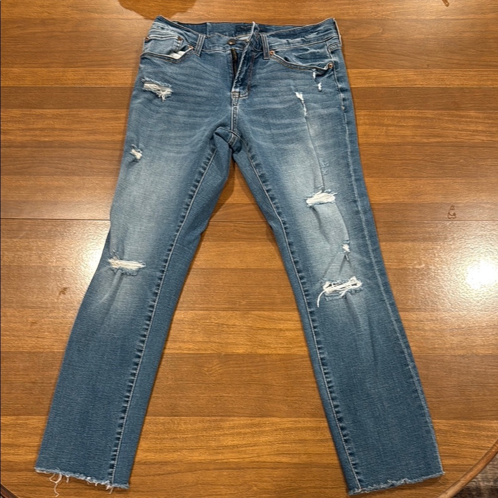Aeropostale Blue Straight Leg Jeans with Distressed Details